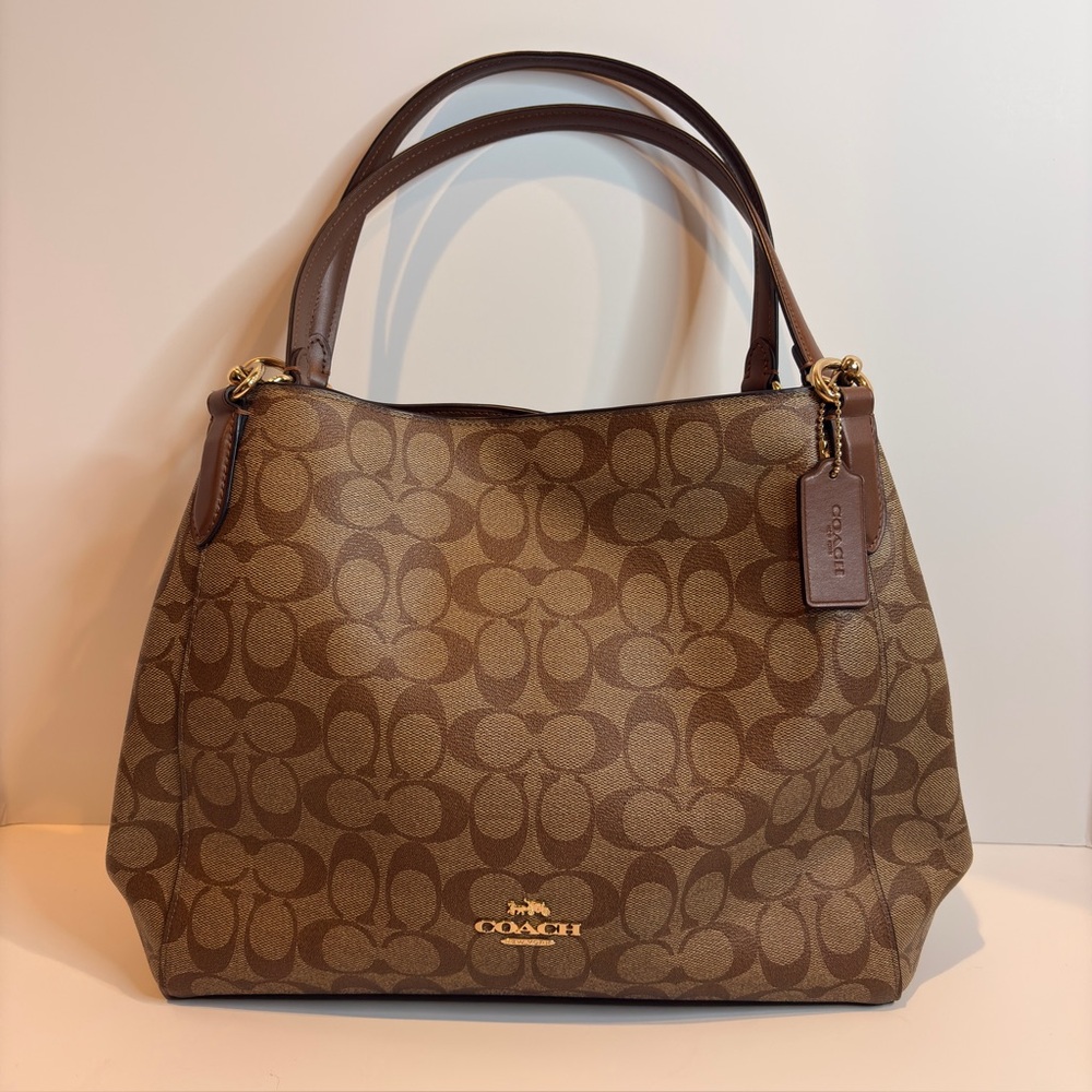 Coach Brown/Tan Signature Canvas Hallie Carryall Tote Style F80298 - Picture 2 of 11
